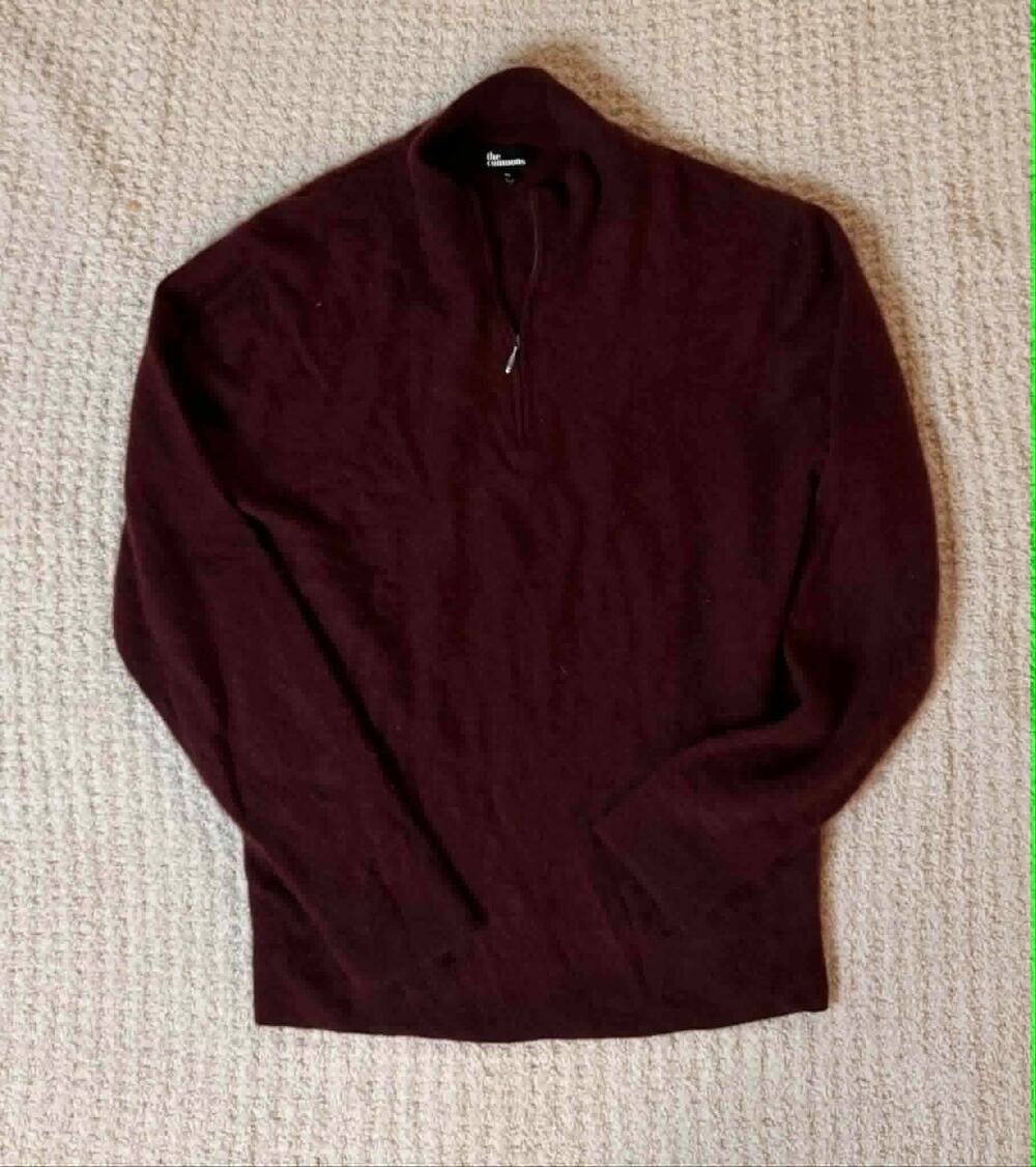 The Commons 100% Cashmere Sweater Mens XL Burgundy Quarter Zip Knit